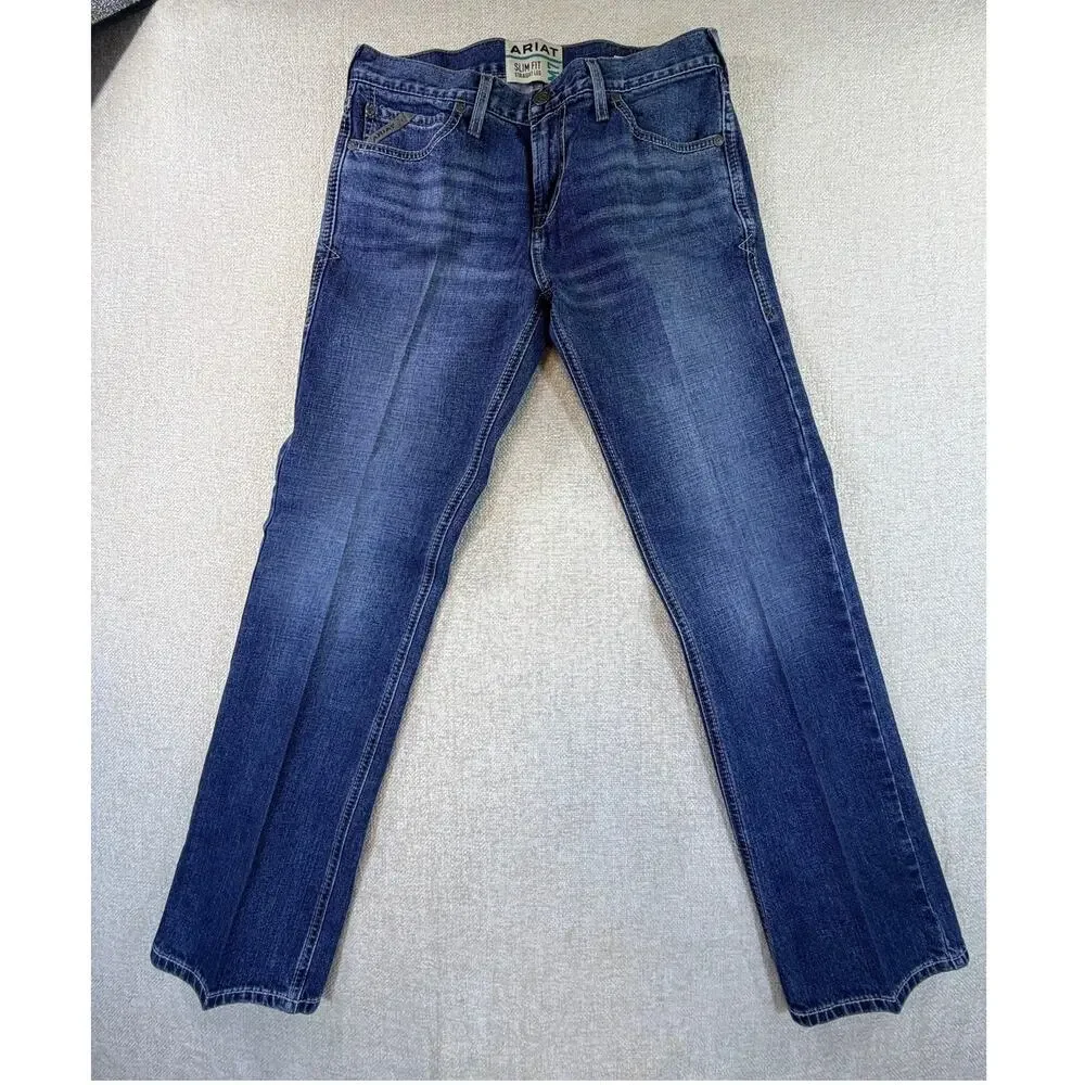 Ariat Men's 33x32 Blue M7 Straight Fit Slim Leg Western Denim Jeans Cowboy Pants